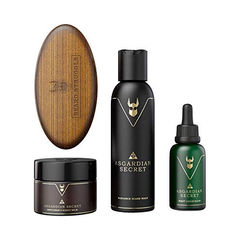 The Beard Struggle Starter Kit | Beard Growth Kit - Nourishing Beard Balm, Oil, Wash & Brush for All Hair Types - Repairs Damaged Hair - Helps Moisturize Dry Skin - (Gold - Asgardian Secret)