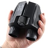 FOCUHUNTER 10x25 コンパクト双眼鏡 ケースフォーカスホイール付き マルチコーティング BAK9プリズム望遠鏡 防水 バードウォッチング光学機器 ハイキング 旅行 コンサート スポーツ 大人 子供用 (ブラック)