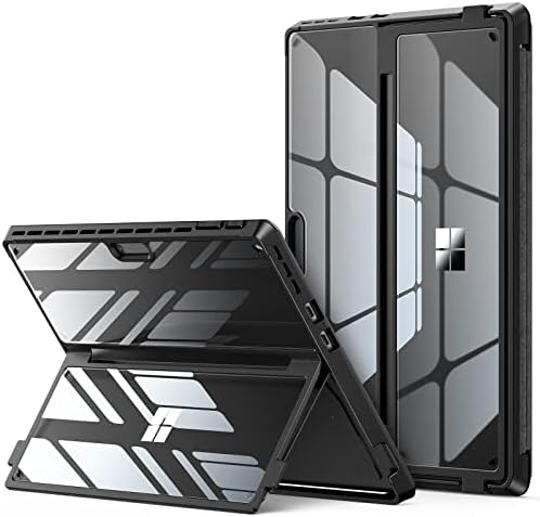 INFILAND Case For Microsoft Surface Pro 9 (2022) 13-inch Crystal Clear Multi-Angle Stand Rugged TPU Shockproof Bumper Frame Protective Cover, Compatible with Type Cover Keyboard, Mysterious Black
