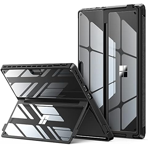 INFILAND Surface Pro 11/10/9 Case, Crystal Clear Multi-Angle Shockproof for Microsoft Surface Pro 11th Edition AI 2024, Work with Surface Pro Signature Keyboard & Slim Pen 2, Mysterious Black Cover