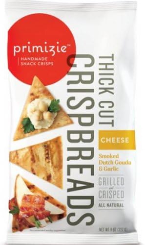 Primizie Snacks Crispbreads, Thick Cut, Cheese, Smoked Dutch Gouda & Garlic, 6.50 Oz, Pack Of 12