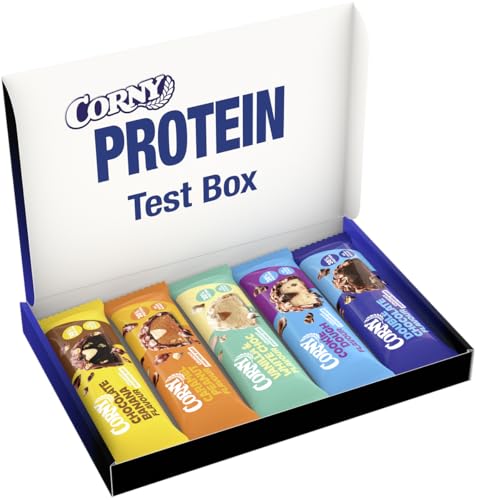 Proteinriegel | Corny Protein Crunchy 5er Mix | Trial Pack Eiweißriegel mit 30% Eiweiß, ohne Zuckerzusatz | Probierset zum Testen und Genießen | 5 x 45 g