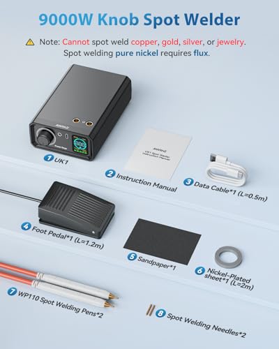 Saldatrice A Punti, Awithz 9000W Saldatrice A Punti Per Batteria Uk1,Funzionamento Con Manopola Rotante,99 Marce, Azionamento A Pedale, Saldatrice A Punti Da 0,1-0,3Mm Per Fai Da Te - 8