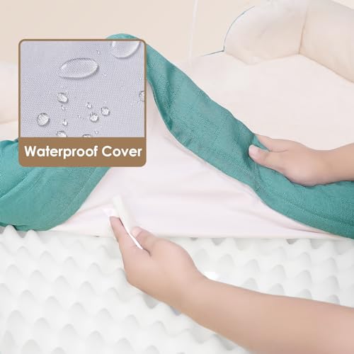 Image of EHEYCIGA Orthopedic XL Dog Bed With Sides, Waterproof Memory Foam, Non-Slip Bottom, Egg-Crate Foam, Washable Removable Cover - Turquoise Blue