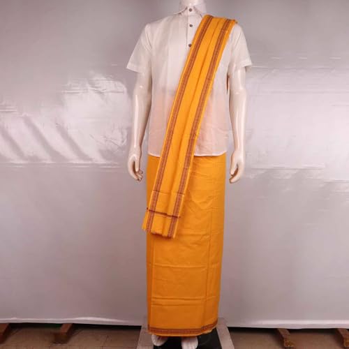 Image of Authentic Sambalpuri Handloom Cotton Unstitched Dhoti with Utari for Men | Traditional Odisha Weave Ikat Dhoti for Festive & Religious Wear