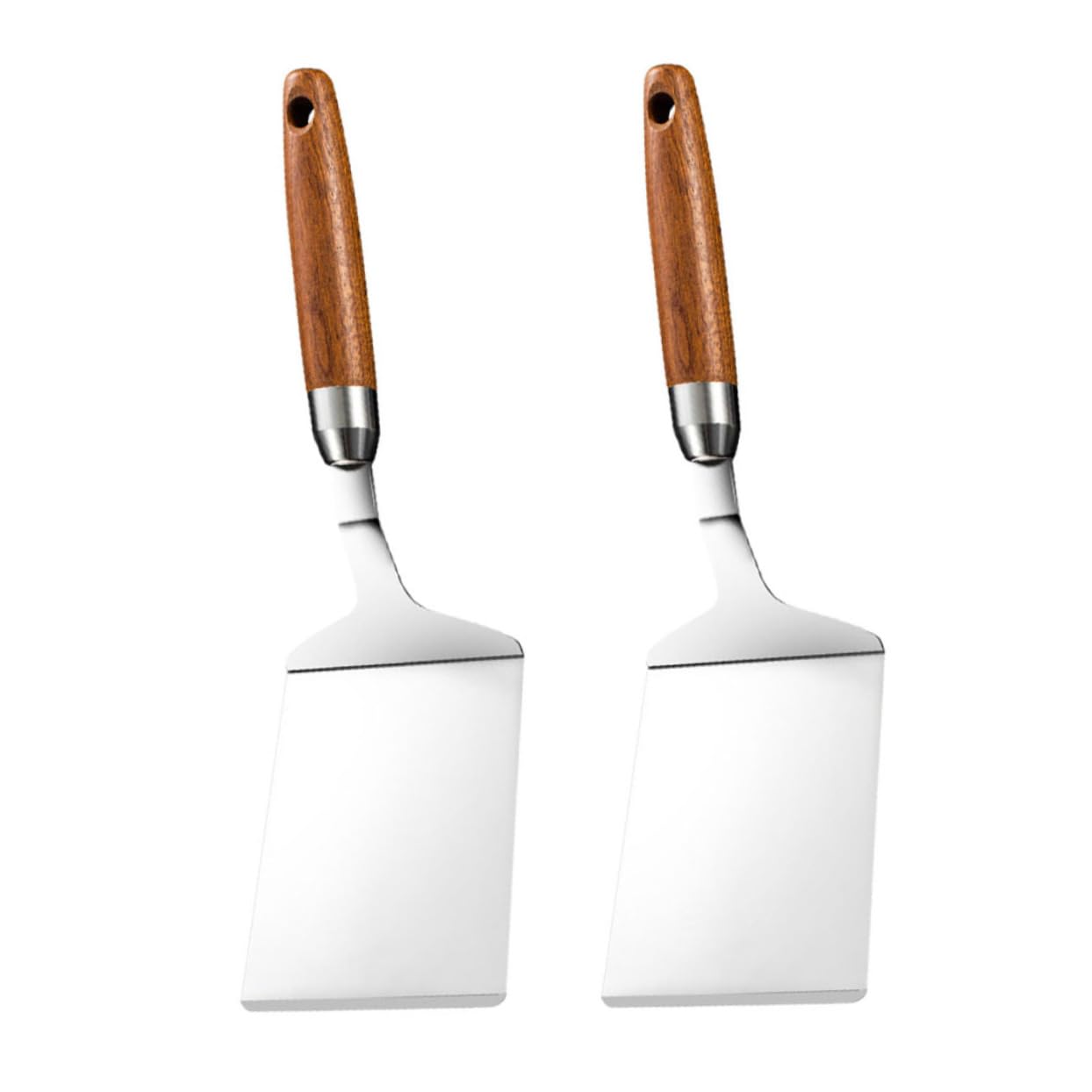 Kisangel Juego de 2 Espátulas de Cocina de Acero Inoxidable Mango de Madera Ergonómico sin Rebabas para Uso en Casa y Supermercado