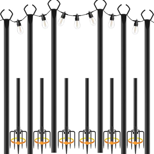 Mutovlin 6 Pack String Light Poles,10 Ft Light Poles for Outside String Lights,Outdoor Lights Pole with Fork,Metal Poles Stand for Patio Deck Backyard (10FT 6 Pack)