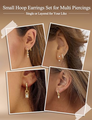 Besteel Small Gold Hoop Earrings for Women – Hypoallergenic 14K Gold Plated Hoops Cartilage Earring Sets for Multiple Piercing Dainty Silver Huggie Stud Earring Stacks with Charm3