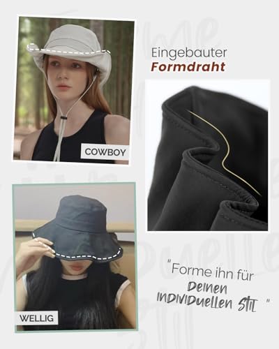 Creekstone Regenhut Damen Herren Wasserdicht, Sonnenhut UV Schutz, Floppy Bucket Hat Eimerhut, Outdoor Hut Faltbar für Wandern Fischerhut (DE/NL/SE/PL, Alphanumerisch, Einheitsgröße, Schwarz)