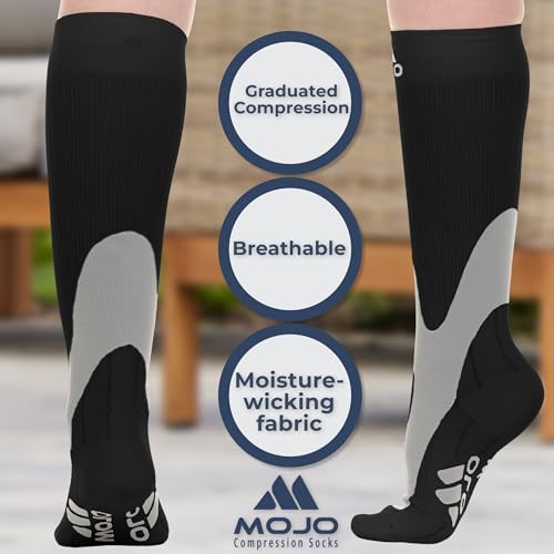 Mojo Unisex Medical Compression Socks 20-30mmHg – Knee High for Pain & Swelling, A601