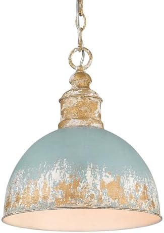 Qijin Medium Pendant Vintage Gold with Teal Shade