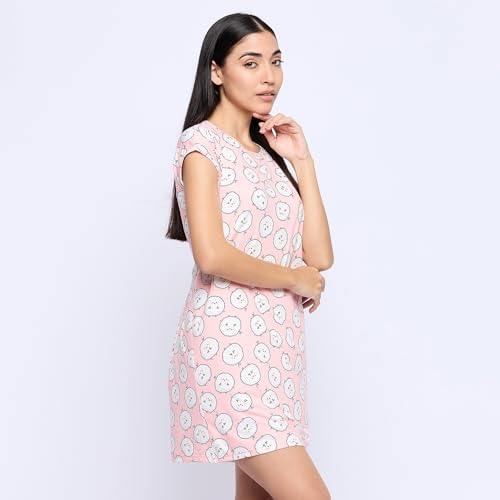 Image of CAMEY Printed Knee Length Nighty|Loungewear|Nightwear|Sleepwear|Home Wear Short Nighty for Women