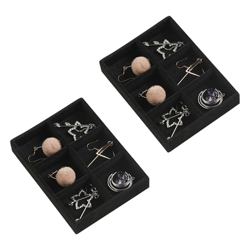 Frebeauty Small Jewelry Trays for Drawer,2 Pack 6 Grid Earring Organizer