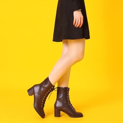 Allegra K Women's Lace Up Square Toe Chunky Heels Ankle Combat Boots2