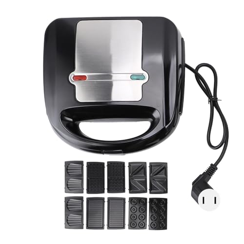 Tnfeeon 6 in 1 Sandwich Maker Panini Press Stick Proof Breakfast Machine with 10 Removable Plates for Making Sandwiches Donuts Waffles Nuts Madeleine Cakes Steaks (US Plug 110V)
