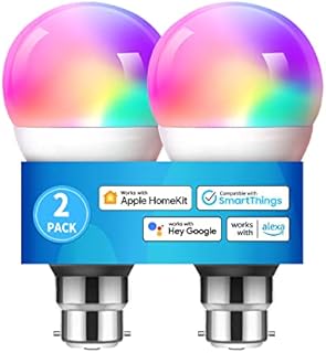 meross Smart Bulb Alexa Light Bulb B22 Works with Apple Homekit, Alexa, Google Home, Siri Voice Control Dimmable Multicolor LED Light Bulb 9W (60W Equivalent) 2 Pack