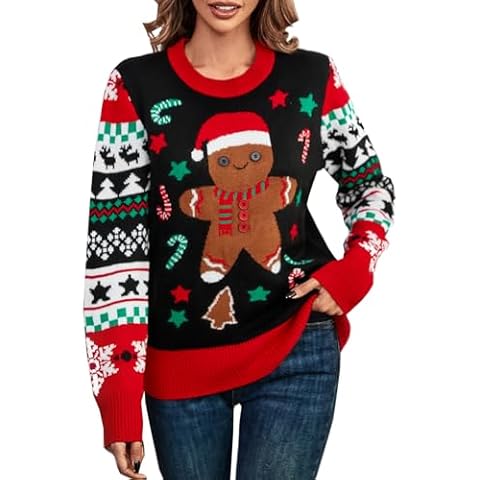 LANPULUX Christmas Sweater for Kids Child Long Sleeve Gingerbread Sweater Black Pullover Knitwear Ugly Sweater Cute Family Matching Outfits Cover