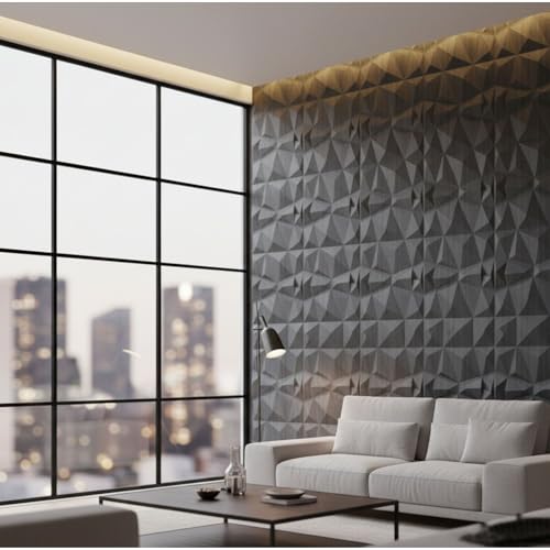 Image of Kayra Decor PVC Wall Panel - PVC Diamond Design, Grey Pine Wood Color 19.7 inch X 19.7 inch (Pack of 12) - Covers 32.34 Sq. Ft.