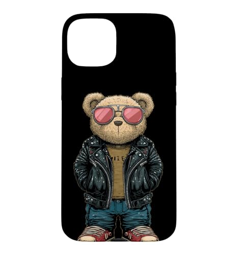 Bad Teddy Bear Look in Black Leather Jacket �R�X�`���[�� �X�}�z�P�[�X iPhone 15 Plus �p