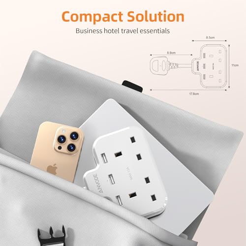 Double Plug Adaptor with USB, 2 Way Wall Adapter with Short Extension Lead, Multi Plug Socket Extender For Home Office (White) - Image 3