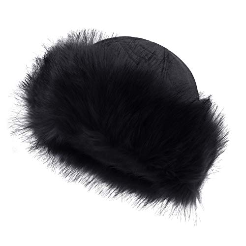 Miocloth Faux Fur Trimmed Beanie Hat Winter Warm Soft Classy Russian Hat For Women Girl Black #TOP2
