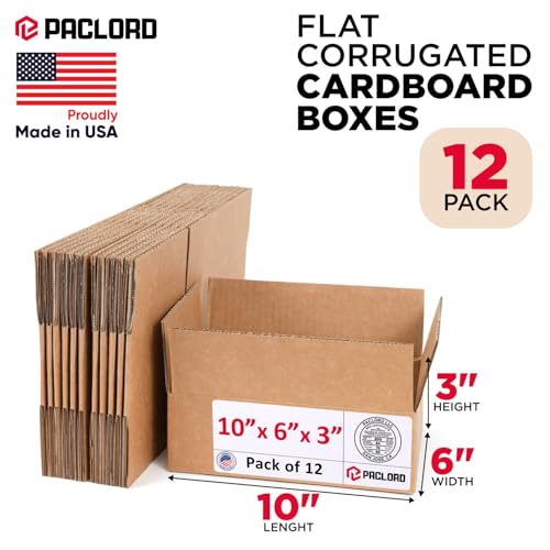 Image of Small Cardboard Boxes 10 inchL x 6 inchW x 3 inchH (Pack of 12) - USA-Made Packing Boxes for Moving, Shipping, or Storage - USPS, UPS, FedEx Approved - Professional Packing Supplies for Moving