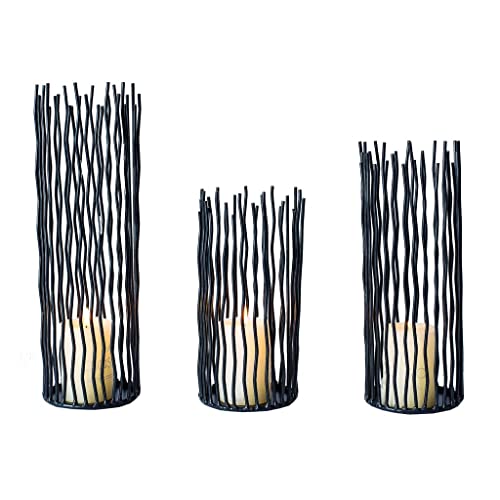 Bigsee Black Metal Wire Willow Pillar Candleholder Set, Creative Hollow Geometric Candle Holder For Table Centerpiece Fireplace Mantel Decoration thumb #8