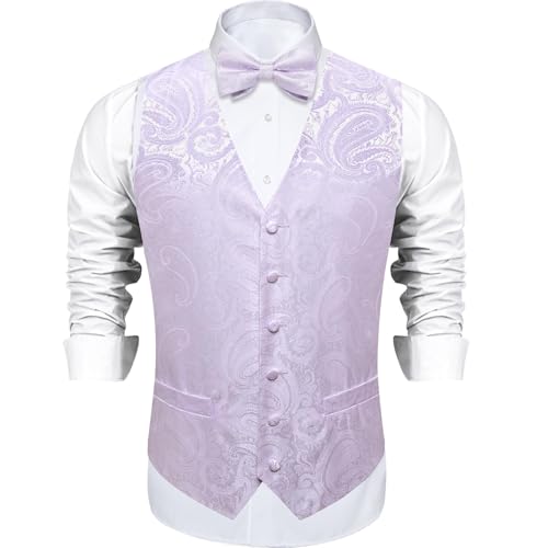 Image of DiBanGu Mens Paisley Suit Waistcoat,Silk Dress Vest and Bowtie Pocket Square Cufflinks with Lapel Pin Set for Wedding Tuxedo