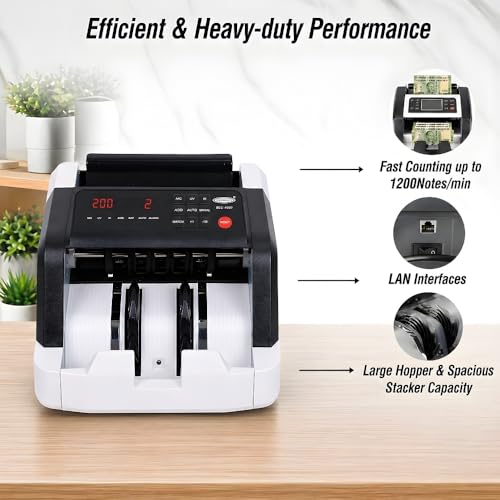 Image of Bambalio BEE-4500 Heavy-Duty Fully Automatic /1200 Notes /Min Speed UV /MG /IR /Double /Half /Chain Counterfeit Detection, Add /Batch Fake Note Detector|Compatible with New & Old Currency Digital Bill Counter