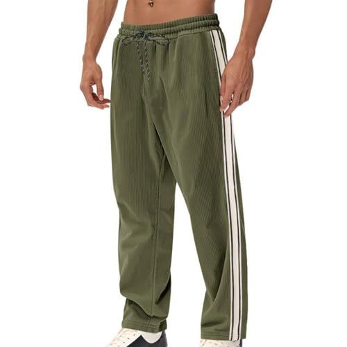 Men's Corduroy Sports Pants Striped Pockets Elastic Waist Long Trousers Straight Breathable Athletic Trousers Pants2