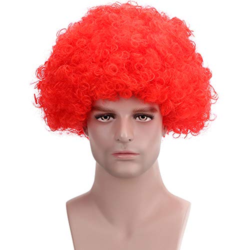 Image of FREE BEAUTY Fluffy Afro Synthetic Clown Wig for Men Women Cosplay Anime Party Christmas Halloween Fancy Funny Wigs (Red)
