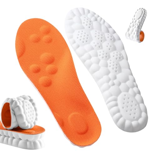 4D Steppers Insoles for Men & Women - Memory Foam Soles Massage Shoe Inserts - Trim to Fit Cloud Insoles for Foot Pain Fatigue Relief (Orange, L)