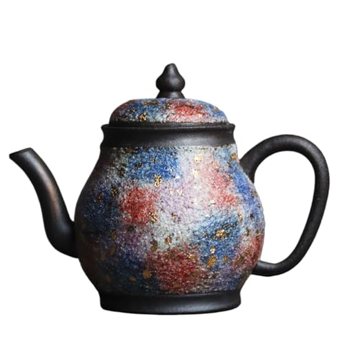 Tetera de cerámica artesanal con detalles en oro para ceremonias de té Gongfu