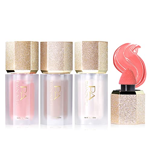 Dageda 3Pcs Liquid Blush, Contour And Highlighter, Face Blush & Cream Contour & White Highlighter Makeup With Cushion Applicator, Waterproof, Long-Lasting Pearl Blush For Women Beauty Makeup (Color D) #TOP28