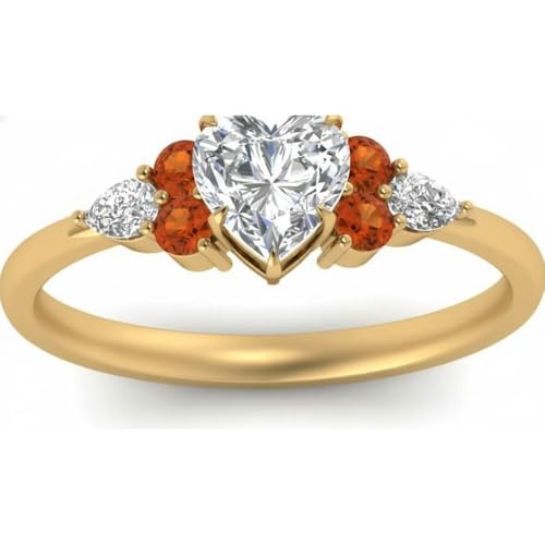 Image of Choose Your Color Heart Shape Accented 14k Yellow Gold Plated Engagement Ring Side Stone Daily Wear Chakra Healing Party Wear Birthstone Engagement Rings : US Size 4 to 12