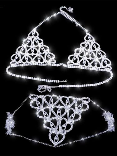 Evild Bling Sexy Bra Chain Silver Bikini Lingerie Sparkly Body Chain Crystal Underwear for Women3