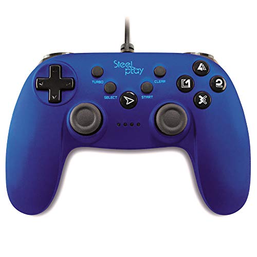 Manette filaire Steelplay bleue métallique pour PS3 et PC
