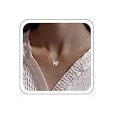 Collier pour Femme Katshdan Collier Papillon pour Femme Argent Cristal Papillon Pendentif Collier CZ Papillons Ras du Cou Pave Strass Papillons Chaîne Colliers