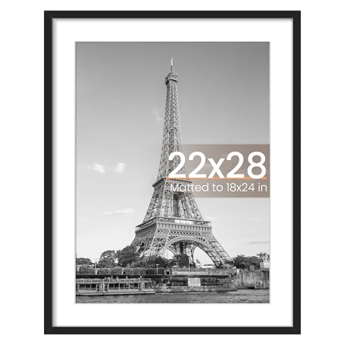 Image of upsimples 22x28 Poster Frame, Display Pictures 18x24 with Mat or 22 x 28 Without, Wall Hanging Picture Frames, Black, 1 Pack