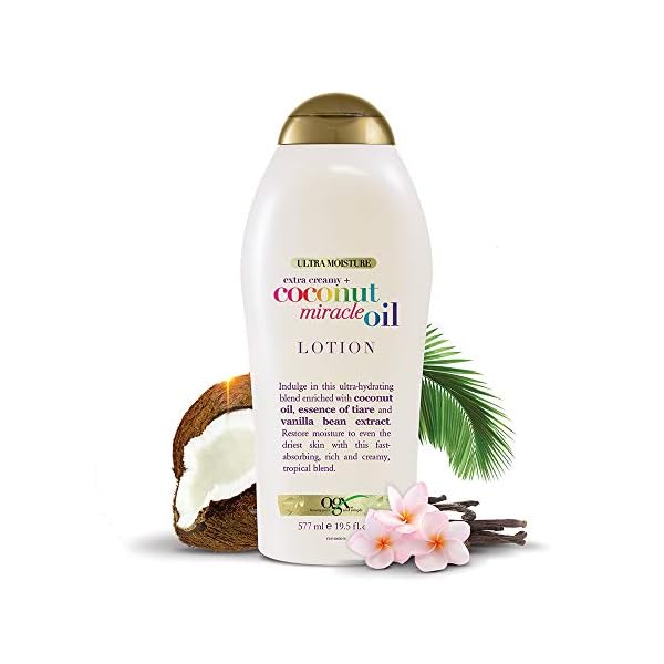 OGX-Extra-Creamy-Coconut-Miracle-Oil-Ultra-Moisture-Body-Lotion-with-Vanilla-Bean-Fast-Absorbing-Body-Lotion-for-All-Skin-Types-Paraben-Free-and-Sulfated-Surfactants-Free-195-fl-oz OGX Extra Creamy + Coconut Miracle Oil Ultra Moisture Body Lotion with Vanilla Bean, Fast-Absorbing Lotion for All Skin Types, Paraben-Free and Sulfated-Surfactants Free, 19.5 fl oz