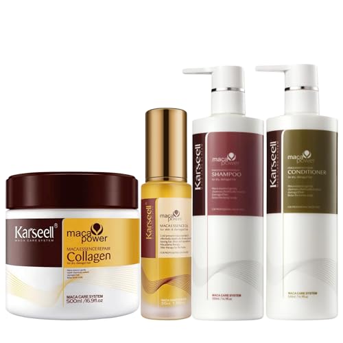 Karseell MACA CARE SYSTEM Set Cuidado Capilar Mascarilla Colágeno Aceite Argán Champú Hidratante Acondicionador Reparador Nutrición Hidratación Pelo Seco Dañado Todo Tipo de Cabello