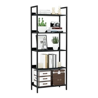 NUMENN Bookshelf, 5 Tier Bookshelves, Home Office Bookcase Shelf Storage Organizer, Free Standing Storage Shelving Unit for Bedroom, Living Room and Home Office, Black