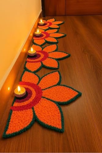 Image of Rangoli Floor Decoration Mat, Haldi & Mehndi Ceremony, Pooja and Festivals | Traditional Floral Design Decorative Mat for Home Entrance, Mandap & Event Decor
