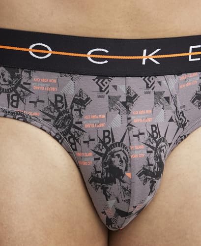 Image of Jockey Men's Super Combed Cotton Elastane Stretch Printed Brief with Ultrasoft Waistband NY01 Black M