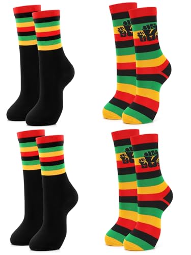 BOARDFEB Black History Month Socks 4 Pairs Black History Socks for Men 2 Styles Juneteenth Socks for African Men