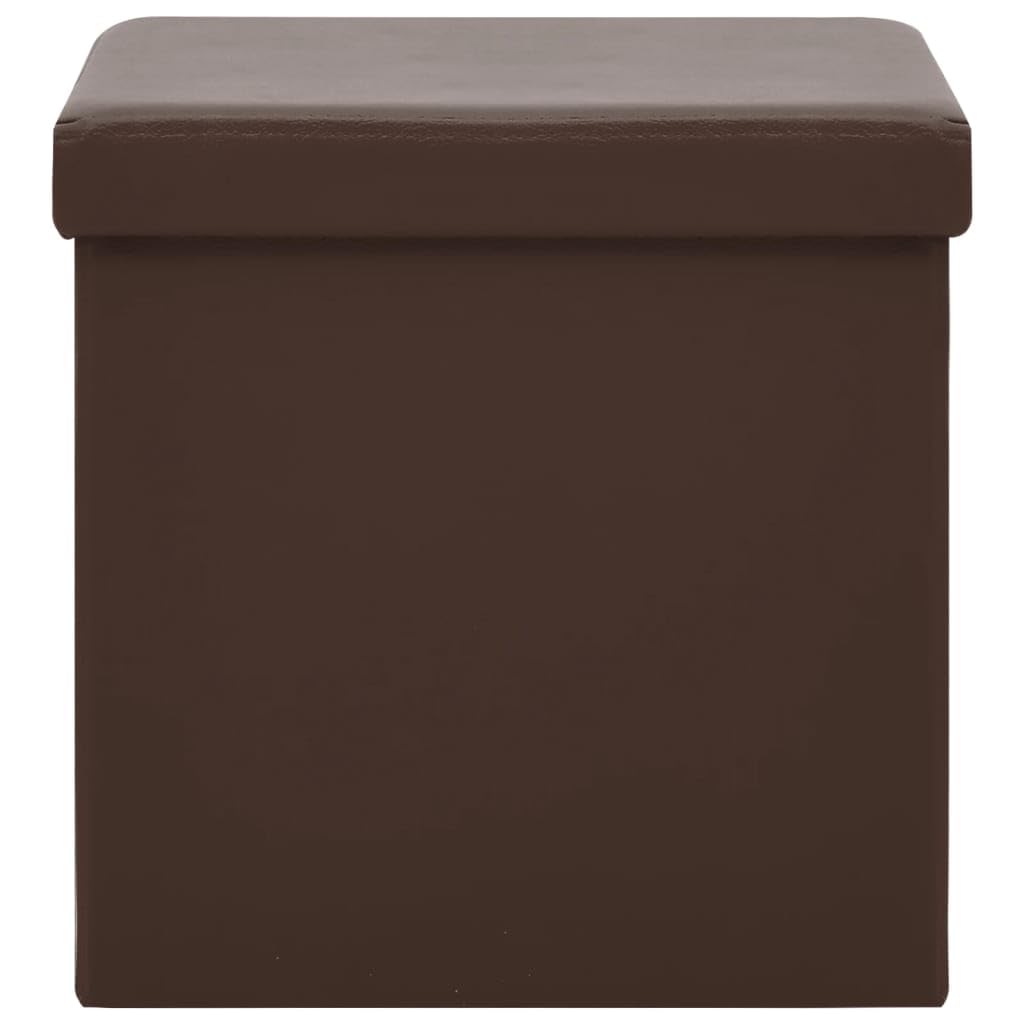 Taburete plegable con espacio de almacenamiento, 38 x 38 x 38 cm, taburete de PVC y MDF, banco acolchado para salón, caja de almacenamiento plegable, color marrón