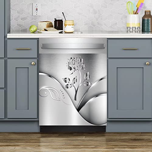 Butterfly Stainless Steel Sticker for Appliances,Minimalist Style Refrigerator Wrap,Engraved Butterfly Dark Pattern Dishwasher Magnets Decorative Cover,Stainless Steel Contact Paper Kitchen Decor