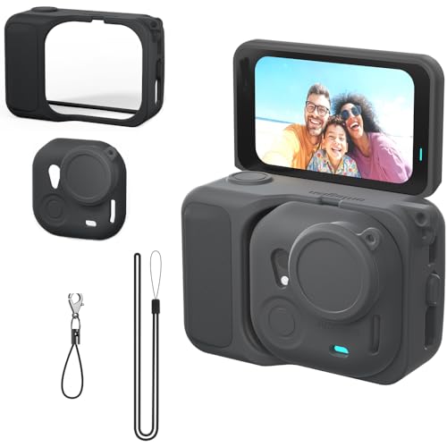 Insta360 Go Ultra 対応 保護ケース セット シリコンカバー*2/紛失防止ストラップ/ネックストラップ (Black)