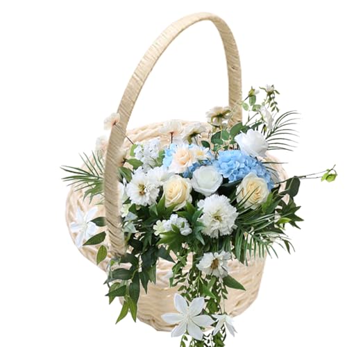 2 Cestas Mimbre Ratán Niña Cesta De Flores Con Asa, Cestas De Ratán Para Niña De Flores Para Bodas, Cesta De Mimbre Con Asa, Para Decoración De Bodas, Hogar, Jardín
