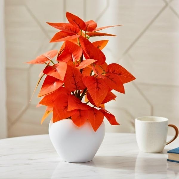 Image of fancymart Artificial Plant Leaves in Apple Pot (30 cm Height) | Small Potted Plant for Office Desk | Home Decor for Living Room | Cafe & Restaurant Table Decoration